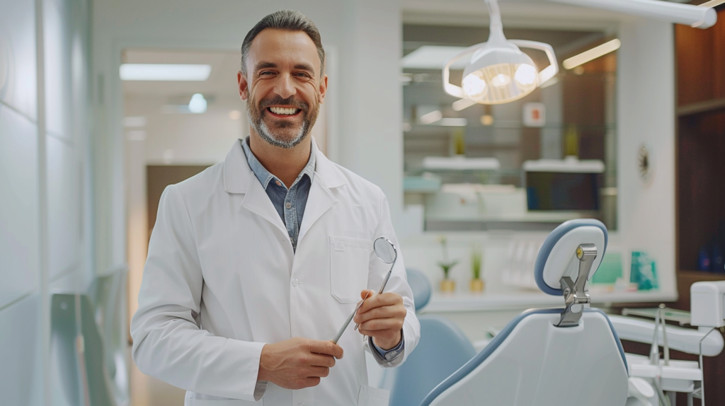 borisoul_A_smiling_dentist_in_a_white_coat_holding_a_dental_mir_4a46df79-5342-4e09-b5a7-586f5edb3e2d.png