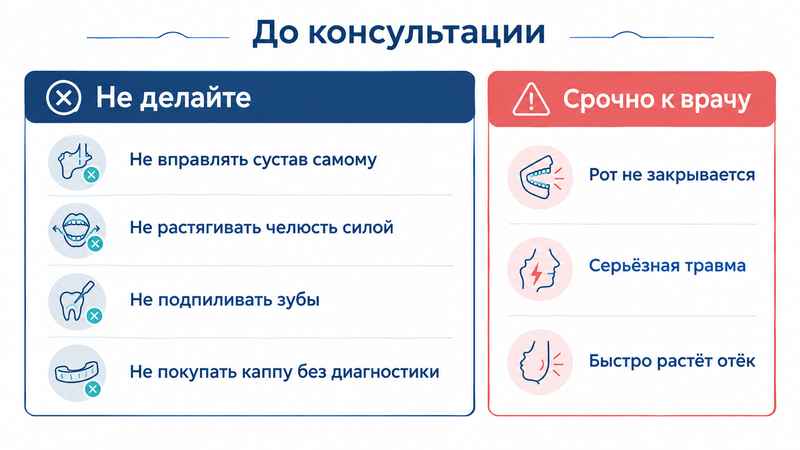Что нельзя делать при боли в ВНЧС до консультации гнатолога